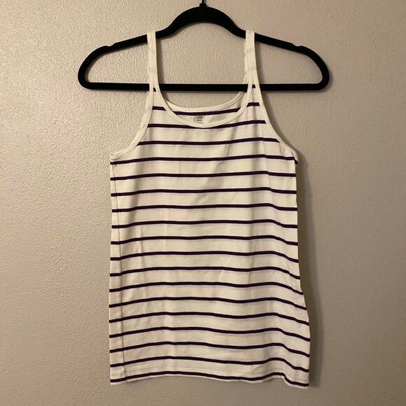 GAP Women's Stretch Striped Tank Top White Purple Sleeveless Casual Size L - Picture 1 of 3